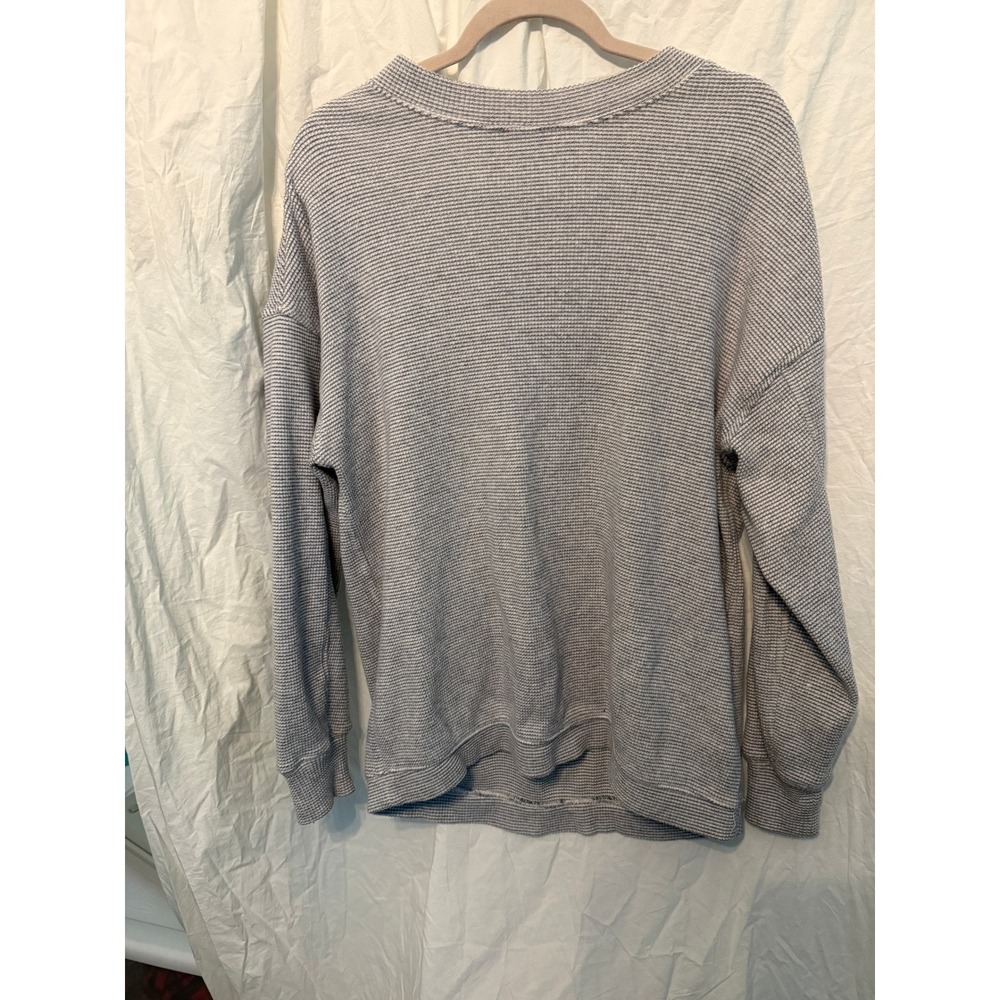 Aerie Gray Waffle Knit Long Sleeve Crewneck Pullover Sweater XS